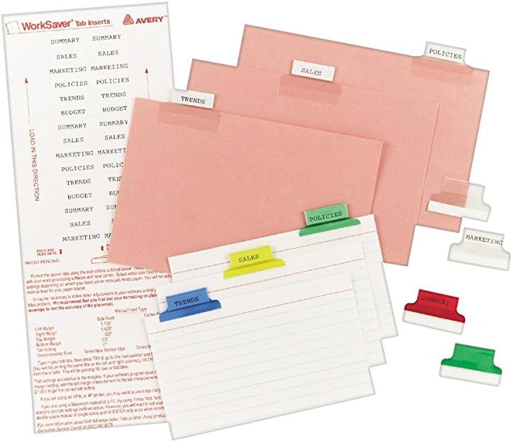 Avery 16219 Insertable Index Tabs with Printable Inserts, 1, Assorted Tab (Pack of 25), Assorted: Blue, Clear, Green, Red, Yellow : Binder Index Dividers : Office Products