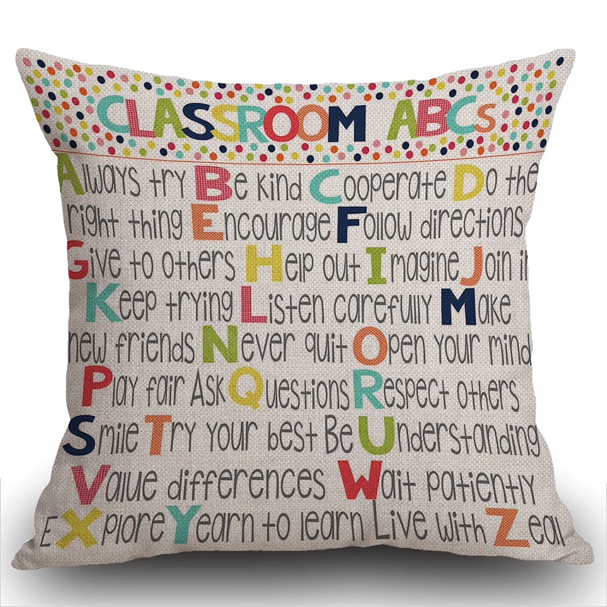 Smooffly Cushion Cover Classroom ABCs Education Decorative Throw Pillow Cover Case Home Decor Square 18 x 18 Inches Pillowcases 45 x 45 cm
