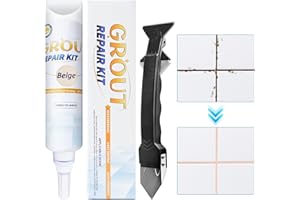 LSKYSAGA Tile Grout Repair Kit - Grout Filler, Grout Repair Paste with Silicone Trowel Scraper, Fast Drying Grout Repair Kit for Bathroom Shower Kitchen Floor Tile, Waterproof (17.64 oz, Beige)