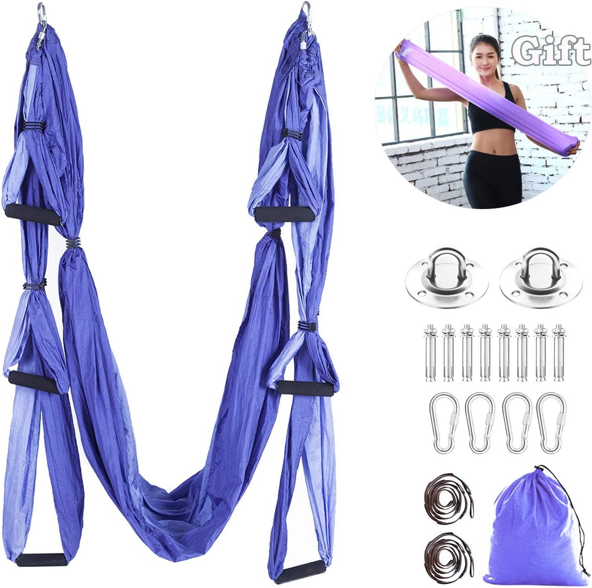 MIFXIN Aerial Yoga Swing Set Trapeze Yoga Hammock Kit Ultra Strong Antigravity Yoga Flying Sling Inversion Swing Tools with Extension Straps and Elastic Band for Air Yoga Inversion Fitness