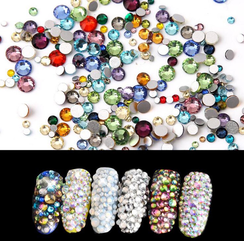 Flatback Rhinestones Mixed Colors Resin Round Crystal Flat Back Crystal Gems for Crafts Face Body Eyes Nails Makeup Festival Carnival 1440 Pieces Mix Size 1.4 mm - 4 mm