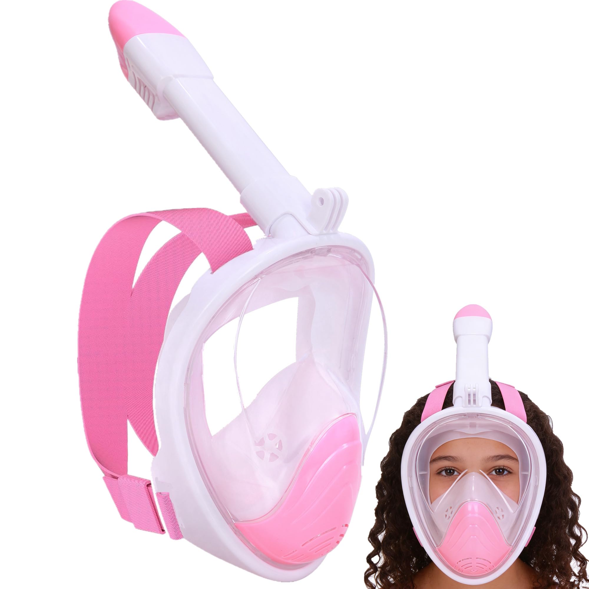 Snorkel Mask for Kids,Full Face Diving Mask Anti-Fog, Anti-Leak 180°view Design, Snorkeling Mask Set for Kids Girls Boys- Sports Camera Compatible(Pink XS)