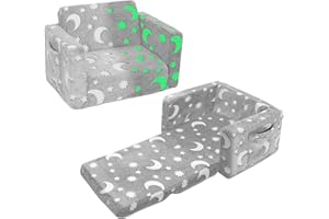 SLIGUY Toddler Couch, Toddler Chair. Kids Couch, Baby Couch, Couch for Kids, Toddler Convertible to Lounger Pull Out Couch, Glow in The Dark Sofa Chair for Boys Medium