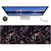ainori Dark Botanical Mushroom Gaming Mouse Pad – 12x31.5in Non-Slip Rubber Desk Mat with Gothic Floral Design – Large Extended Mousepad for Office Home – Deskmat Gifts for Nature and Dark Art Decor