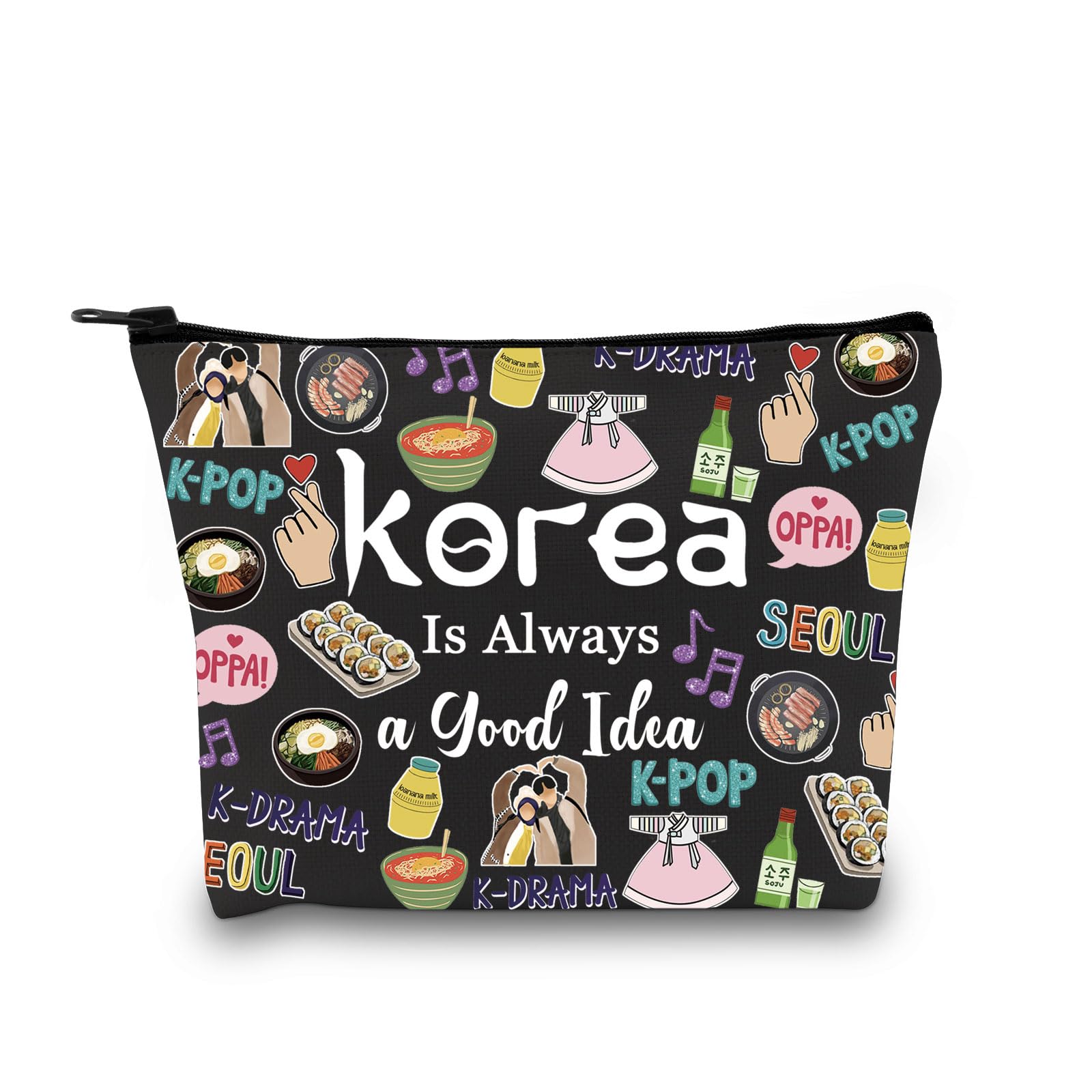 South Korea Travel Vacation Trip Souvenir Gift Korea Bachelorette Trip Gift South Korea Travel Accessory Bag for Korea Girls (Good Idea Korea Black EU)