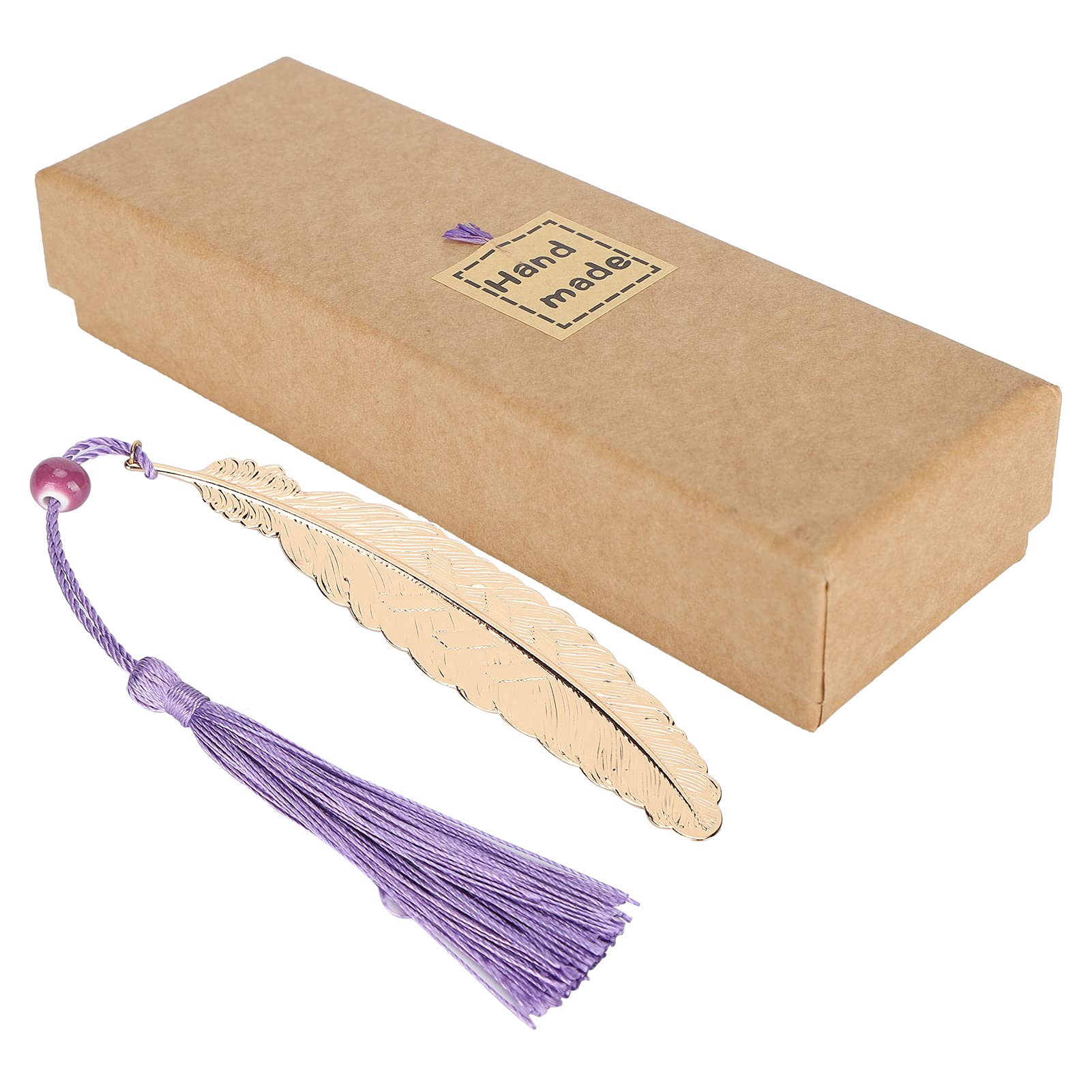 Feather Shape Bookmarks, Metal Feather Bookmark Reading Page Markers Vintage Bookmarks with Tassels for Reader Students Teachers(Purple)