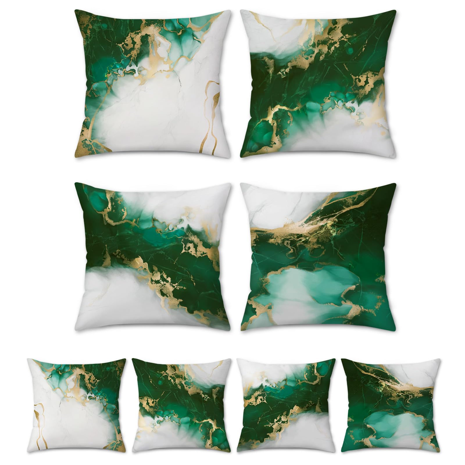 Bonhause Emerald Green Marble Cushion Covers 45 x cm Both Sides and Gold Modern Abstract Decorative Throw Pillow Soft Velvet Pillowcases for Sofa Couch Home Decor Set of 4 (BHP0176) — image 1