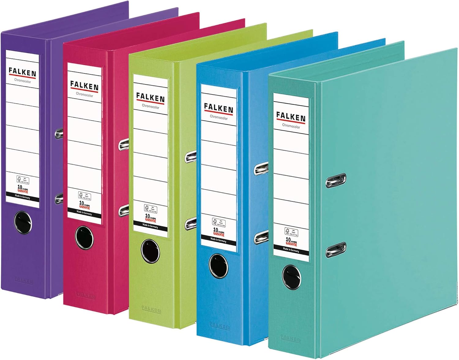 Original Falken 10-pack Chromocolor premium folders. Made in Germany. Plastic cover outside and inside 8 cm wide DIN A4 pastel colour assorted colours 2x each mint