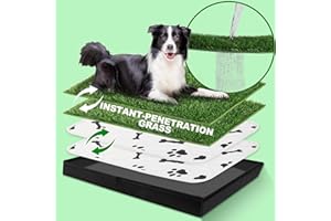 MEEXPAWS Dog Grass Pad With Tray/Foldable Liner Base Large, Litter Box Artificial Pee Pad for Indoor Potty, Odor Free Instant-Penetration Hemmed Edge, 2 PCS Reusable