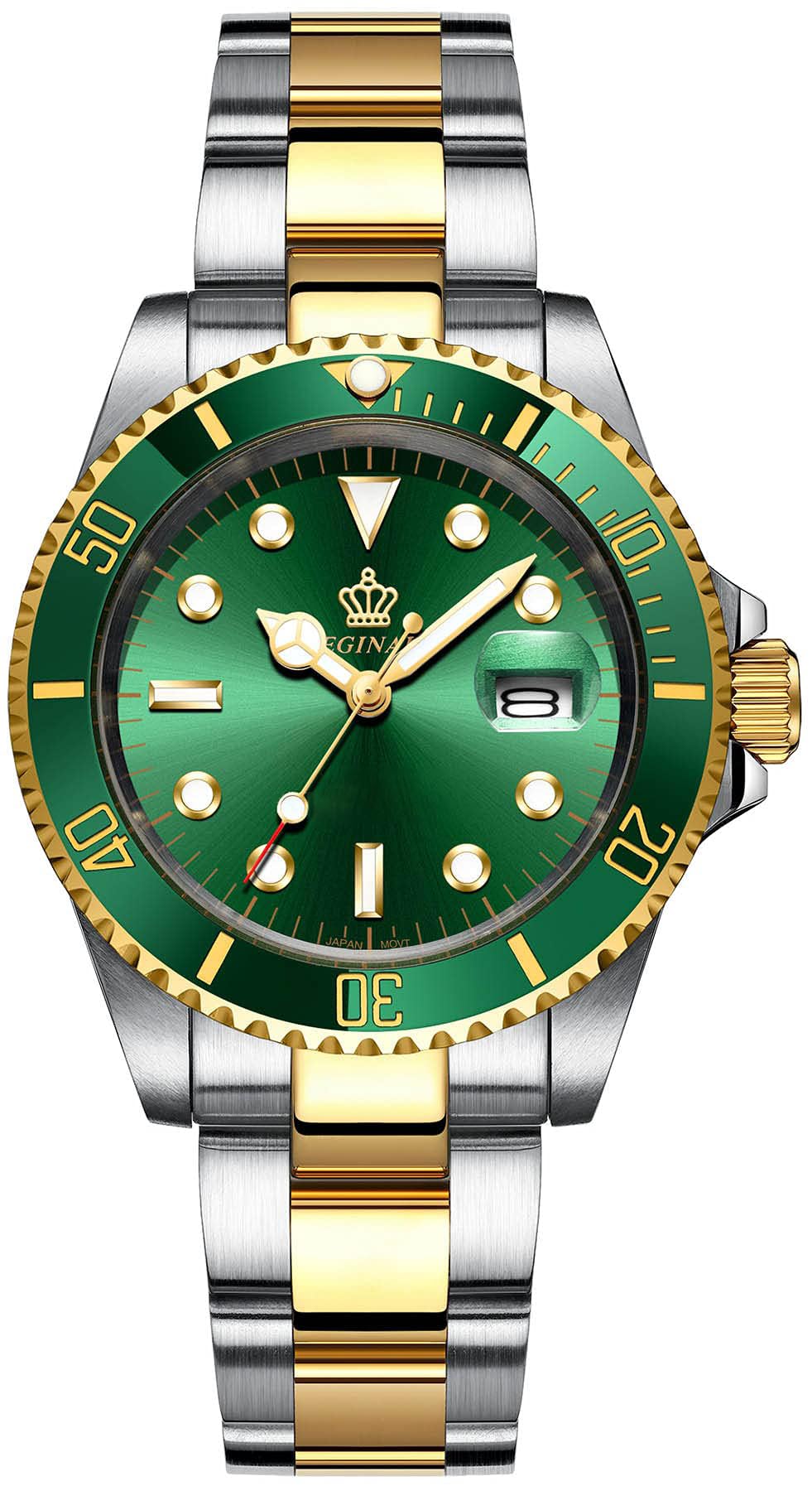 FANMIS Green Dial Rotatable Bezel Sapphire Glass Luminous Quartz Silver Gold Two Tone Watch
