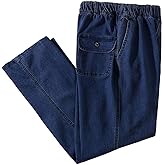 Ylingjun Mens Elastic Waist Jeans Casual Loose Fit Pull On Jeans Denim Pants