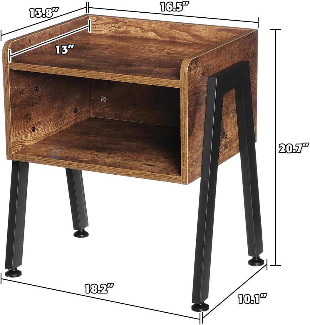 KingSo Industrial Nightstand End Table Stackable Side Table Night Stands for Bedrooms Cabinet for Storage Sofa Bed Side Table for Small Spaces Wook Look Accent Furniture with Metal Frame: Kitchen & Dining