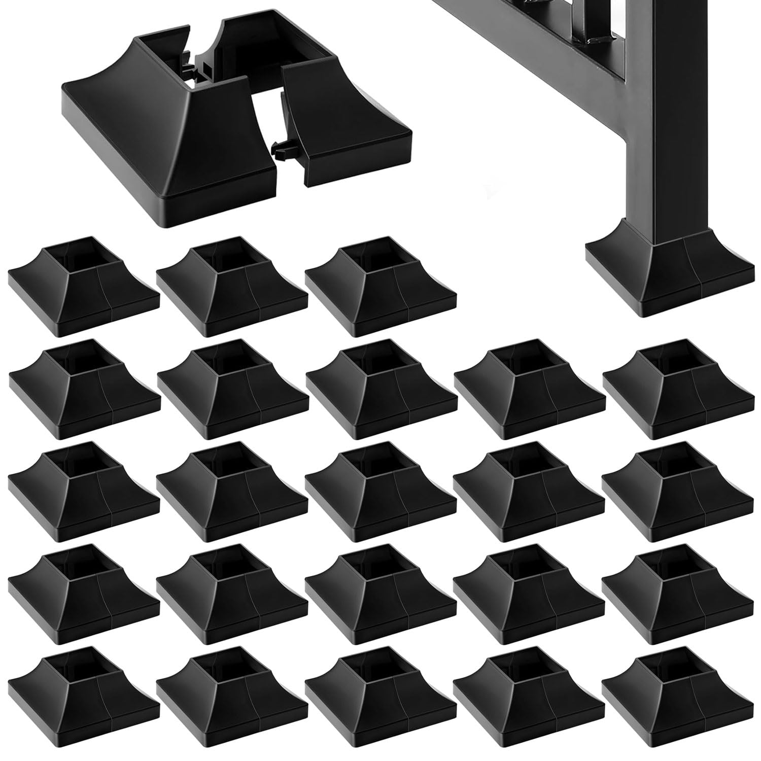 Photo 1 of 24Pcs Plastic Post Base Cover fit 2" Post, Decorative Square Railing Base Trim, Post Base Plate Cover,Durable Fence Post Flange Skirt for Patio, Porch, Stair, and Railing Systems, UV-Resistant, Black