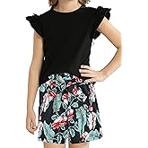Woleroyir Girls Clothes Cute Ruffle Short Sleeve Shirts Top High Waist Shorts Set with Pockets Summer Outfits for Girls