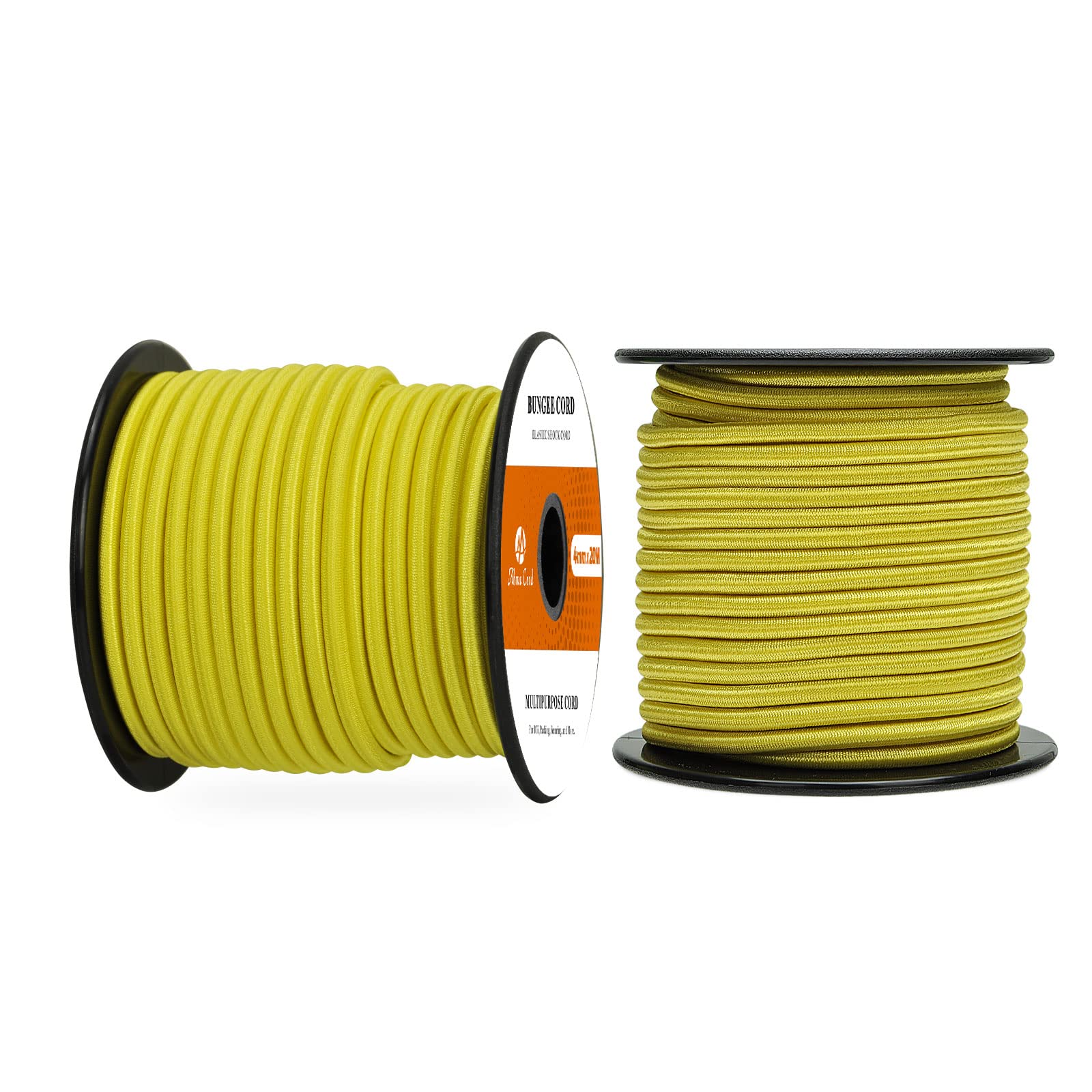 Abma Cord Bungee Cord 4mm 20M Elastic Shock Cord 100% Stretch Elastic Bungee Rope for Tarpaulin, Trailer, Backpack, Tent Pole, Kayak - Neon Yellow