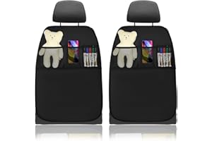 HUOPO 2 Pack Car Kick Mat Seat Cover Back Protector Mat with Pockets for Kids Kicking Feet Organizer Backseat Protector and Storage Anti Kick Pad for Vehicles Accessories