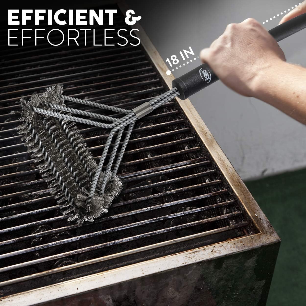 Kaluns Grill Brush, BBQ Grill Brush, Grill Brush and Scraper Set, Includes Two Brush Heads, one Removable 18" Long Handle, Stainless Steel Durable Wire Bristles, Cleaning Tool for All Barbeques: Kitchen & Dining