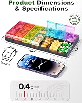 COLORWING Extra Large Pill Organizer 14-Compartment Twin Daily AM PM Rainbow view 8