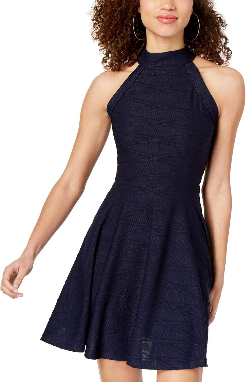 B Darlin Juniors' Textured Halter Fit & Flare Dress (Navy