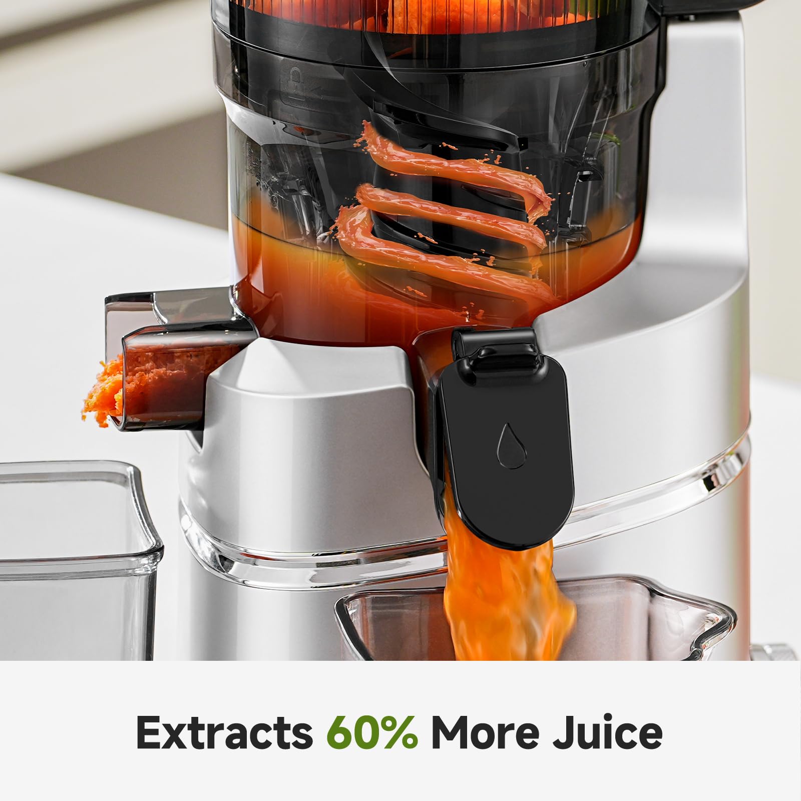 AMZCHEF 250W Automatischer All-In-One Entsafter, 145MM Öffnung und 1,8L entsafter für Gemüse und Obst, Kaltpresse Slow Juicer Testsieger mit Dreifachem Filter - Silber 9