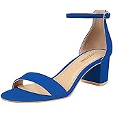 PIZZ ANNU Women's Low Block Chunky Heels Sandals Comfortable Open Toe Ankle Strap Party Dress Pump Shoes Strappy Buckle Heeled Sandal with 2 Inches Tall Thick Heel Design