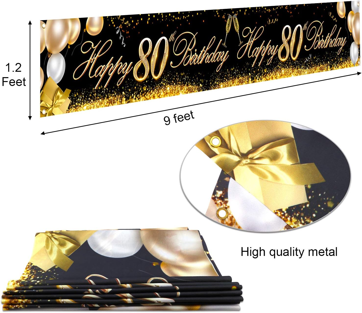 HOWAF Long Happy 80th Birthday Banner Decoration Black Gold, Banner for 80th Birthday Decoration Backdrop Garden Table Wall - Image 4