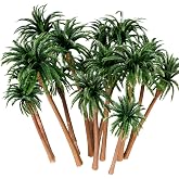 Ymeibe 15-Pack Miniature Palm Trees with Flexible Stems 4-6.3 Inch | Green Plastic Coconut Trees for Train Scenery Diorama Layout Cake Topper Fairy Garden Terrarium Sandbox Supplies