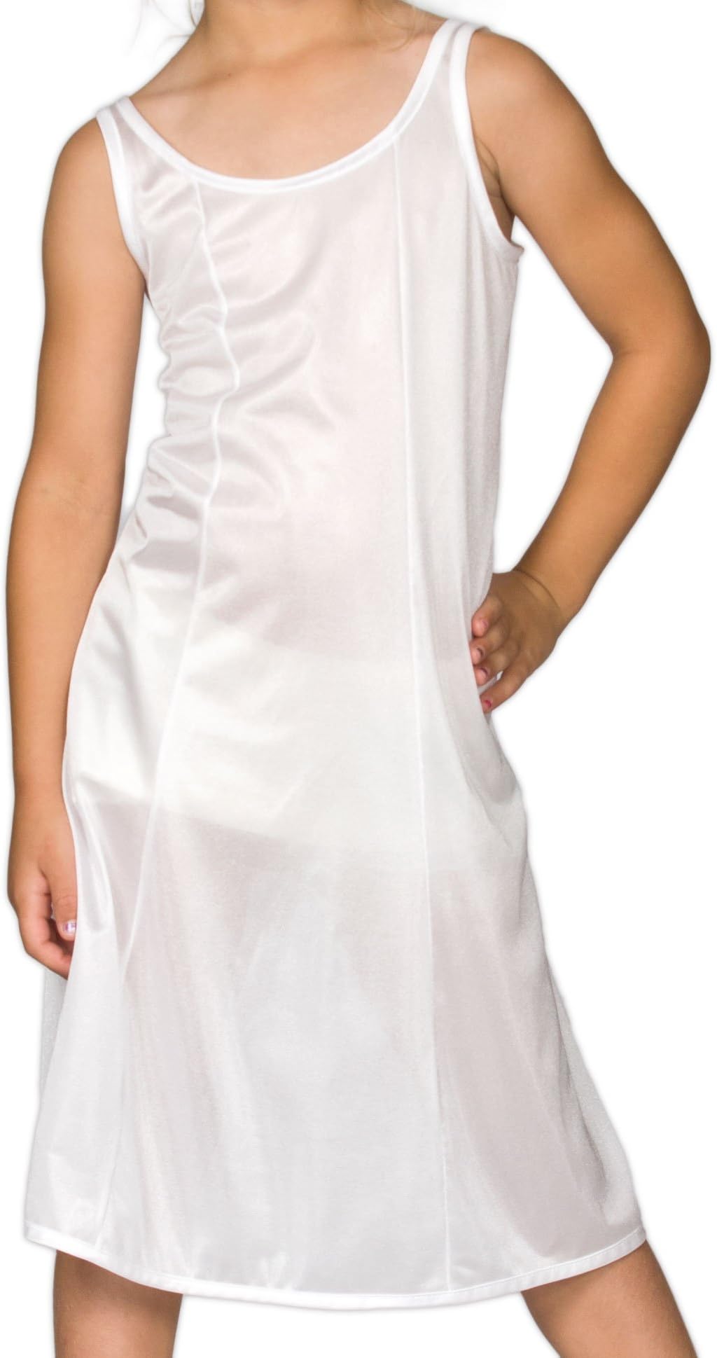 I.C. Collections Big Girls White Sleek Nylon Slip - Tea Length, 8-16