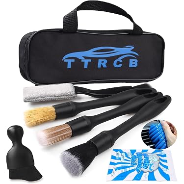 5-Piece Car Detailing Brush Kit – Interior & Exterior Cleaning Set – Geartronics (Wooden Handle)