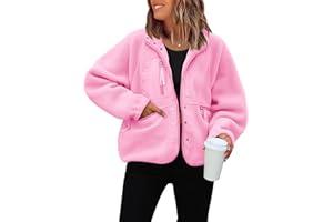 ReachMe Womens Sherpa Jacket Casual Lapel Button Down Cropped Fuzzy Fleece Jackets Long Sleeve Winter Coats with Pockets