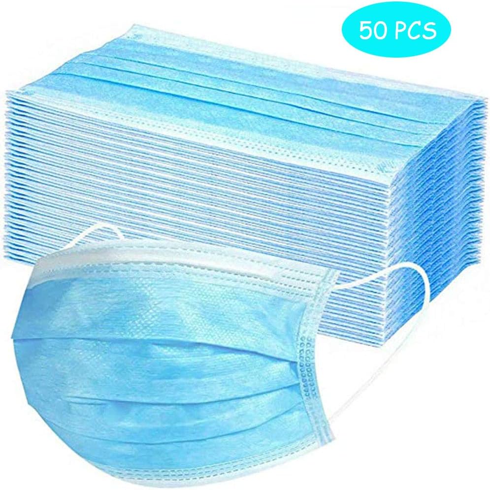 SIUONI 50 PCS Disposable Face Màsks,3-Ply Dustproof Polypropylene Màsks with Elastic Ear Loop for Personal Health Protection