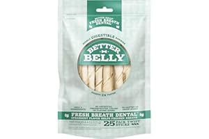 Better Belly Fresh Breath Dental Twist Sticks,Highly Digestible Rawhide for Dogs, 25 Count
