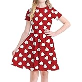 Eyanse Girls Valentines Dress Outfits Cute Heart Dresses Short Sleeve with Swing