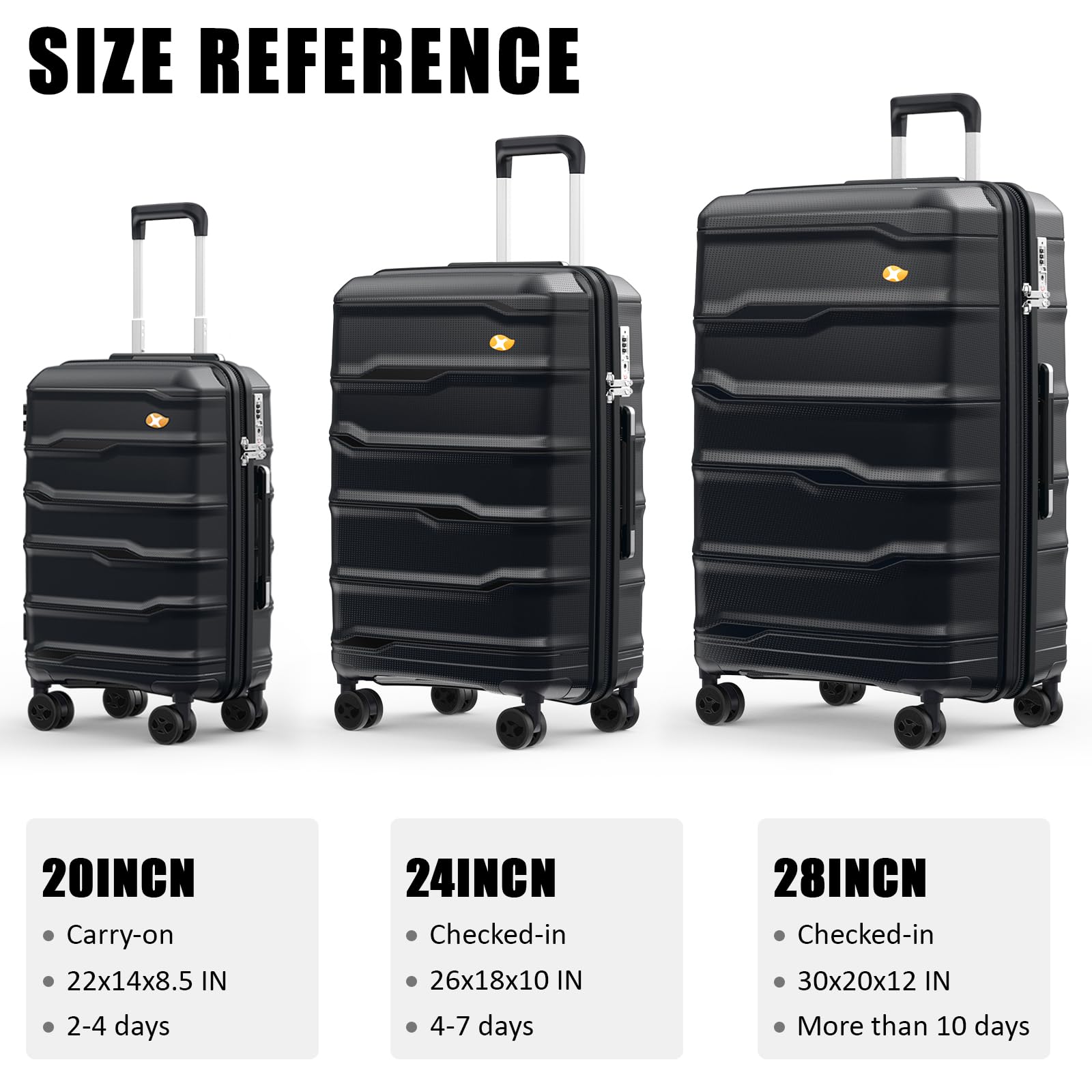 MGOB Carry On Luggage 22x14x9 Airline Approved, Hard Shell Suitcase with Spinner Wheels, PP Lightweight Luggages with TSA Lock, Carry-On Suitcases 20 Inch, Black