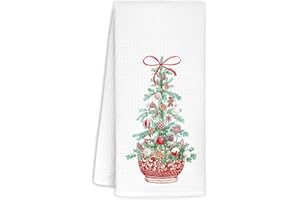 KRHFG Christmas Chinoiserie Kitchen Towels Decor,Red Bow Coquette Christmas Tree Towels Gifts,Red Christmas Hand Towels for Bathroom Kitchen,Grandmillennial Decor,16x24 Inches