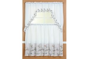 Diamond Home Linens 3PC Printed Kitchen Curtain Tiers and Swag Valance 36" Long Set (White/Chef)