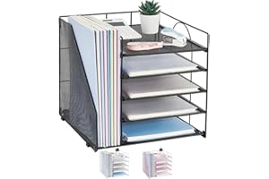 Desk Organiser and Office Accessories, 5-Tier Paper Letter Tray Organiser with File Holder, Desktop Organizer for Desk Tidy (