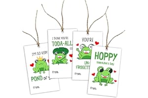 JIOJIO CHAN Valentine’s Day Gift Tags Cute Frog Theme DIY Present Wrap Hang Label with Twine Kids Hang Name Label Valentine's Day Anniversary Party Wrapping Supplies - Pack of 40 (4 Styles) - J823