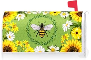 Texupday Sunflower Daisy Floral Bee Decoration Mailbox Cover with Magnetic Strip Spring Summer Mailbox Wraps Post Letter Box Cover Standard Size 21" X 18" for Garden Outdoor Yard Decor