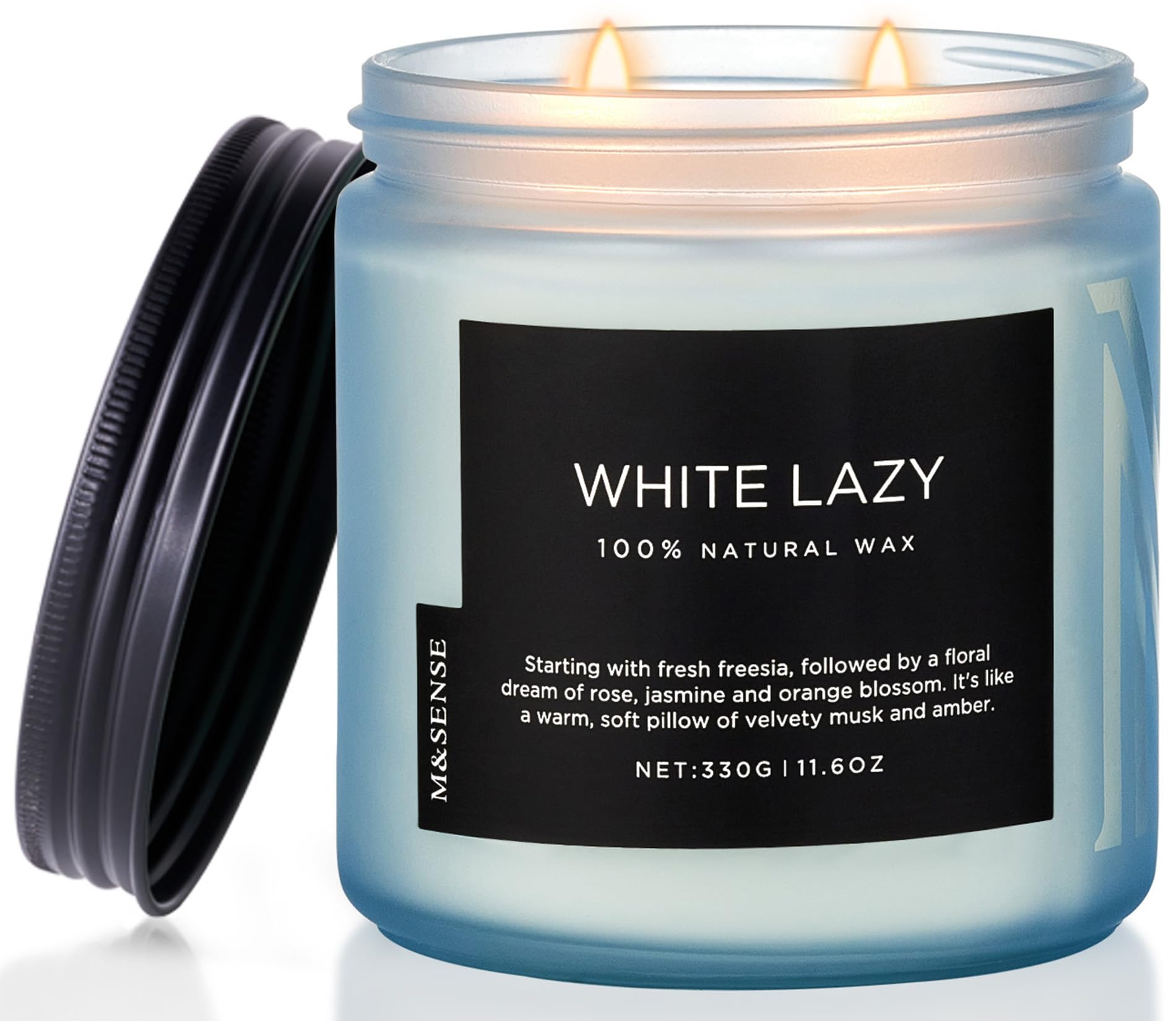 M&SENSE White Lazy Organic Soy Scented Candles Gifts for Men Women 2 Wick 330g 70 Hours Candles for Home Decor Friend Family Non Toxic Aromatherapy Candle for Stress Relief Relaxtion
