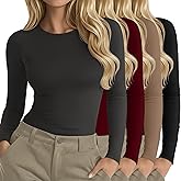 Neer 4 Pack Women's Long Sleeve Shirts Underscrub Crew Neck Slim Fit Undershirts Stretchy Casual Tight Tops