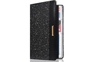 Caweet Car Registration and Insurance Holder Vehicle Glove Box Organizer Leather Document Holder for Driver's License, ID, Key Information Cards with Elastic Band Closure, Glitter Black