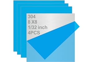 TELLYOUWIN 4PCS 8”x8”x1/32” 304 Stainless Steel Sheets Plate, 304 Metal Stainless Steel Sheet Strip Plate (Brushed Finish) for Industry Machinery, DIY Engineer, Decoration