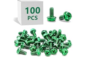 AOIGU 100 PCS Green Ground Screws for Electrical Box,10-32 x 3/8 Inch Combo Grounding Screw Hex Phillips Head for Junction Box and Electric Outlet