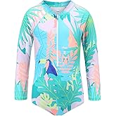 Girls Rash Guard Long Sleeve One Piece Swimsuits Stripes Zipper Bathing Suits UPF 50+/Sun Protection