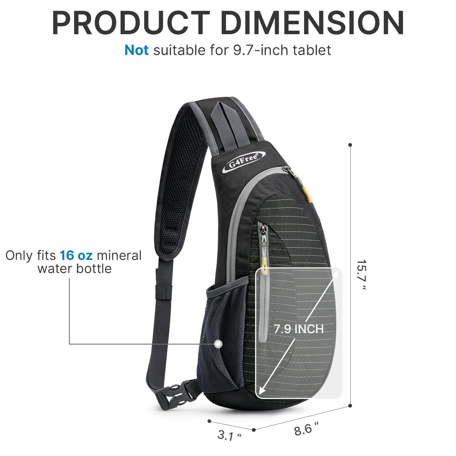 G4Free Sling Bag for Men Women, Small Crossbody Backpack Lightweight Chest Shoulder Bags for Travel, Outdoor and Sports (Black)