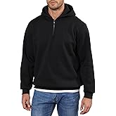 LINMYZAI Men Quarter Zip Hoodie Fleece Lightweight Mens Half Zip Pullover Long Sleeve Drop Shoulder Hooded Sweatshirt