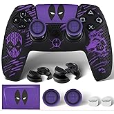 PlayRealm Silicone Skin Cover Sticker x 1 & Extender Grips x 2 for PS5 Controller Deapool Purple