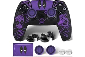 PlayRealm Silicone Skin Cover Sticker x 1 & Extender Grips x 2 for PS5 Controller Deapool Purple