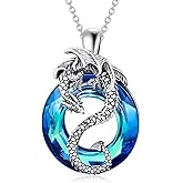 Plesitep Dragon Necklace Sterling Silver Wyvern Necklace with Crystal Jewelry Gift for Women